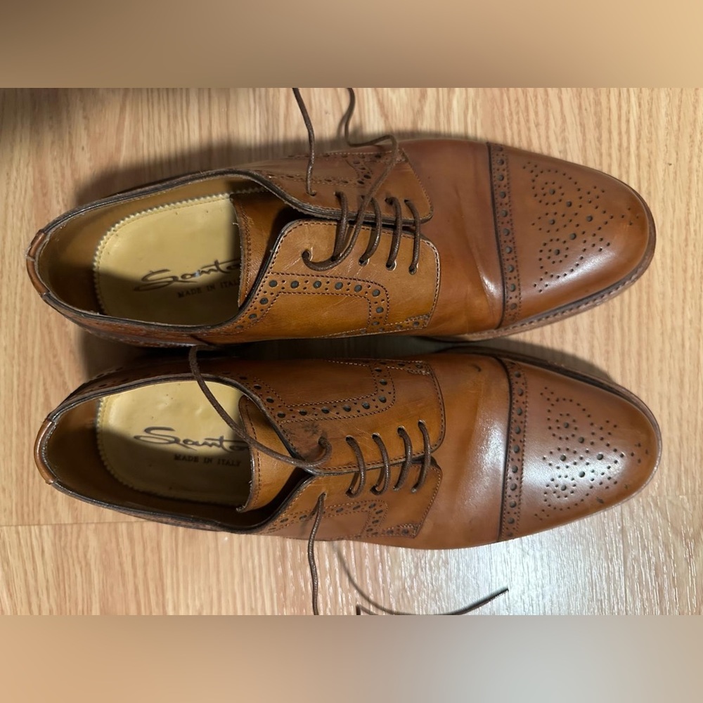 Santoni Italy | Brown Leather Goodyear Captoe Lace Up Brogue Oxford